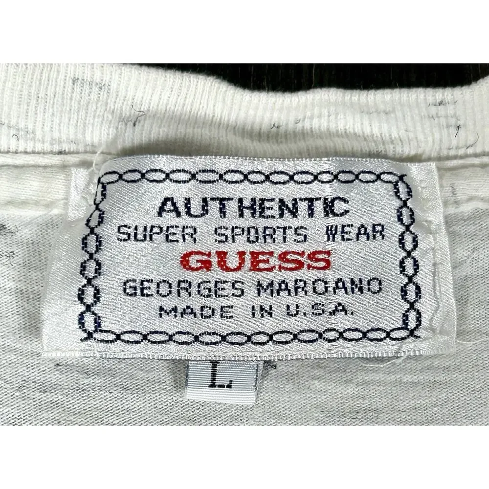 Vtg Guess T-Shirt Men's L White Graphic 80s 90s Georges Marciano Streetwear USA - Picture 5 of 7